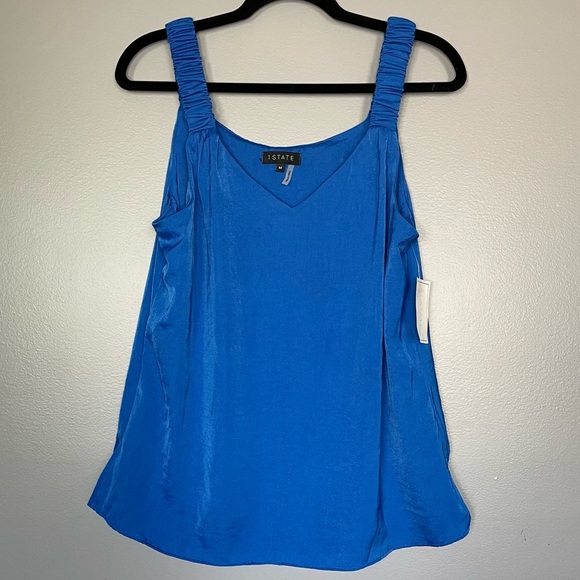 NWT 1 State Dragonfly Blue Satin Lined Tank Top Scrunched Straps - Picture 3 of 11